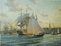 America and Constitution leave Newport, for Annapolis, on the Naval Academy cruise in the summer of 1865.